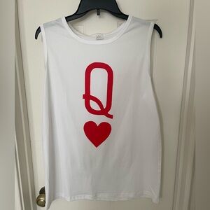 NWOT White Tank Top with Red Queen of Hearts Design